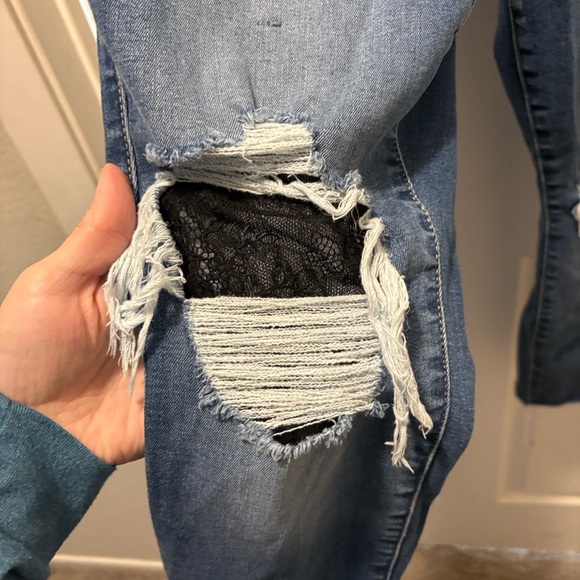 Torrid Women's Blue Distressed Jeans with Lace Detail - Picture 5 of 5